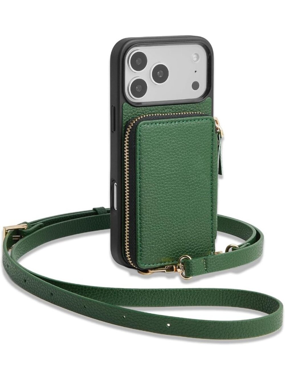 Stylish Dark Green Leather Wallet Case for iPhone 17 Pro with Card Holder